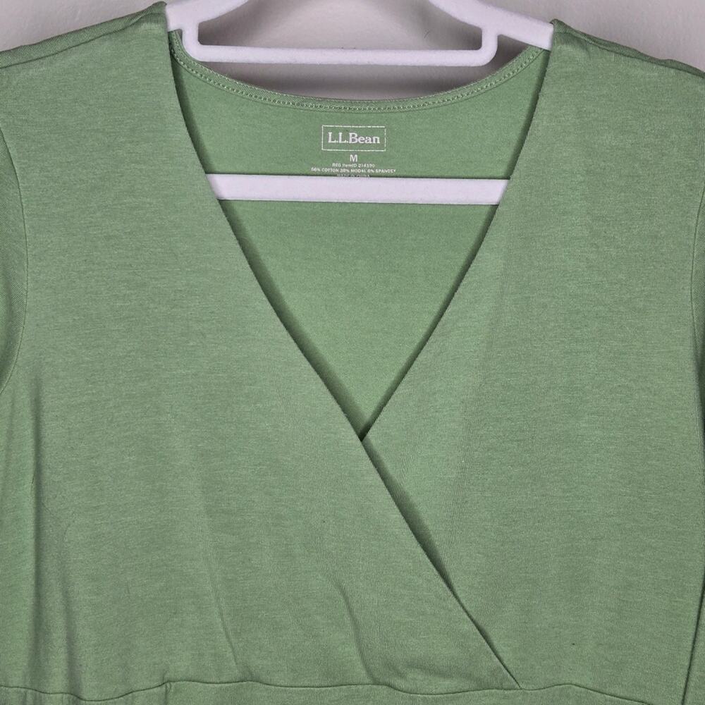 L.L. Bean Womens Grannysmith Apple Green Surplice (Faux Wrap) Top Size M - Picture 2 of 5